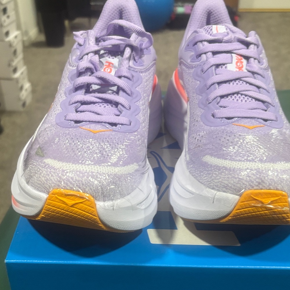 Hoka Lavender Athletic Sneakers with Orange Accent